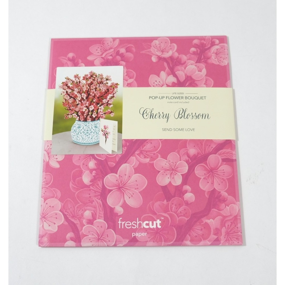 Freshcut Paper Pop-Up Bouquet‎ Pink Cherry Blossom Floral With Note Card